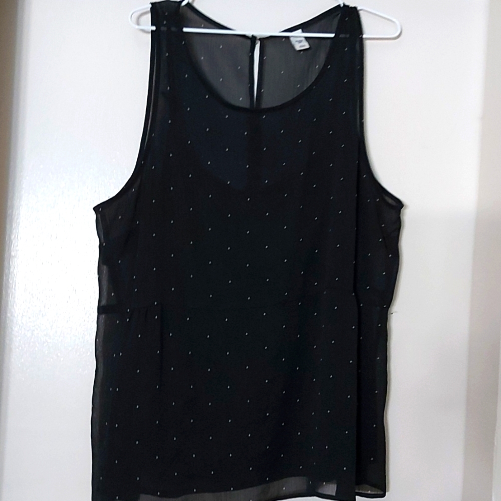 Old Navy Tank Top/Sz XXL, Black/White/Polka Dot/Sheer/Summer/Flared/Lightweight
